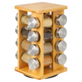Bamboo Revolving Spice Rack - 16-Jar Countertop Organizer for Kitchen Storage