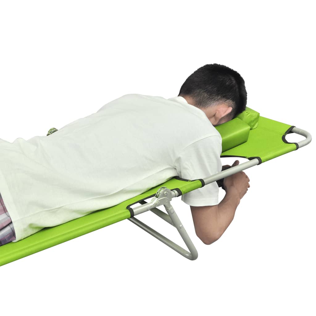NNEVL Folding Sun Lounger with Head Cushion Powder-coated Steel Green