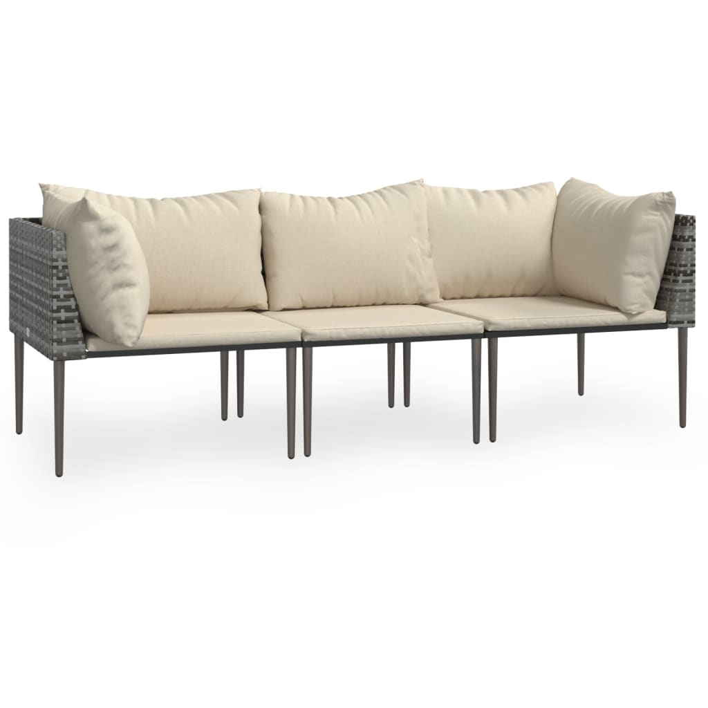 NNEVL 3 Piece Garden Lounge Set with Cushions Grey Poly Rattan