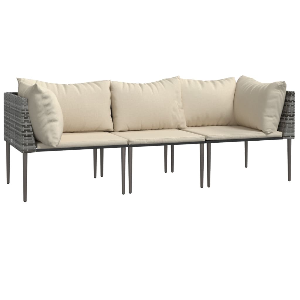 NNEVL 3 Piece Garden Lounge Set with Cushions Grey Poly Rattan