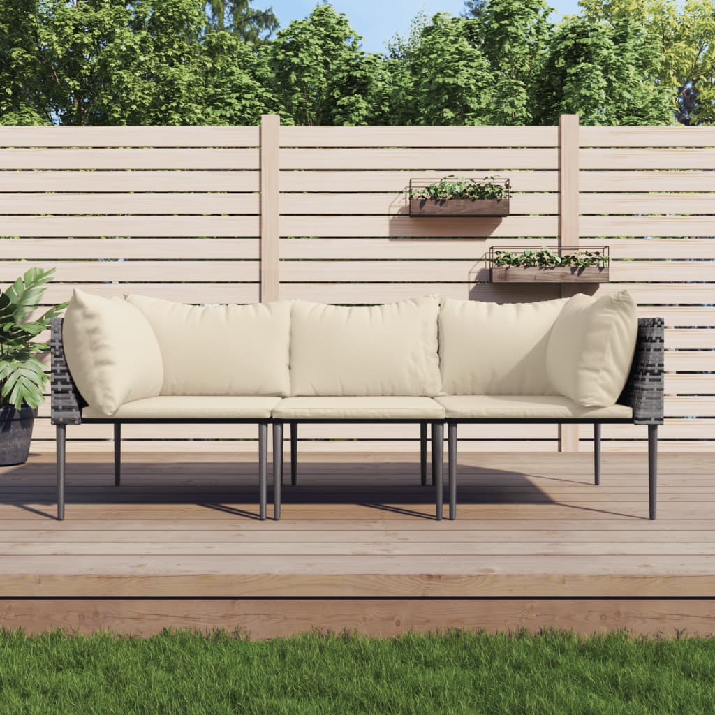 NNEVL 3 Piece Garden Lounge Set with Cushions Grey Poly Rattan