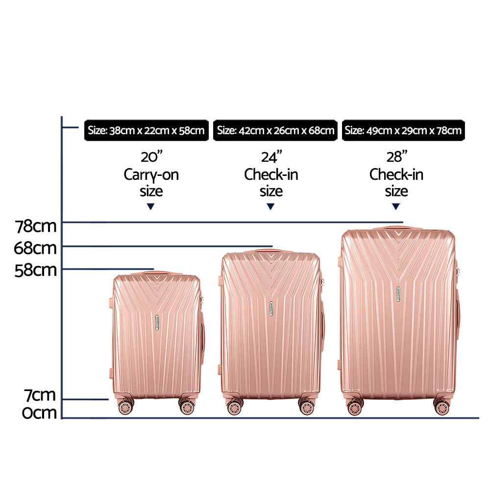 NNEDSZ 3pc Luggage Trolley Set Suitcase Travel TSA Hard Case Carry On Pink Lightweight