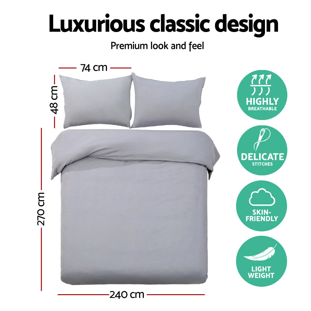 NNEDSZ Bedding Super King Size Classic Quilt Cover Set - Grey