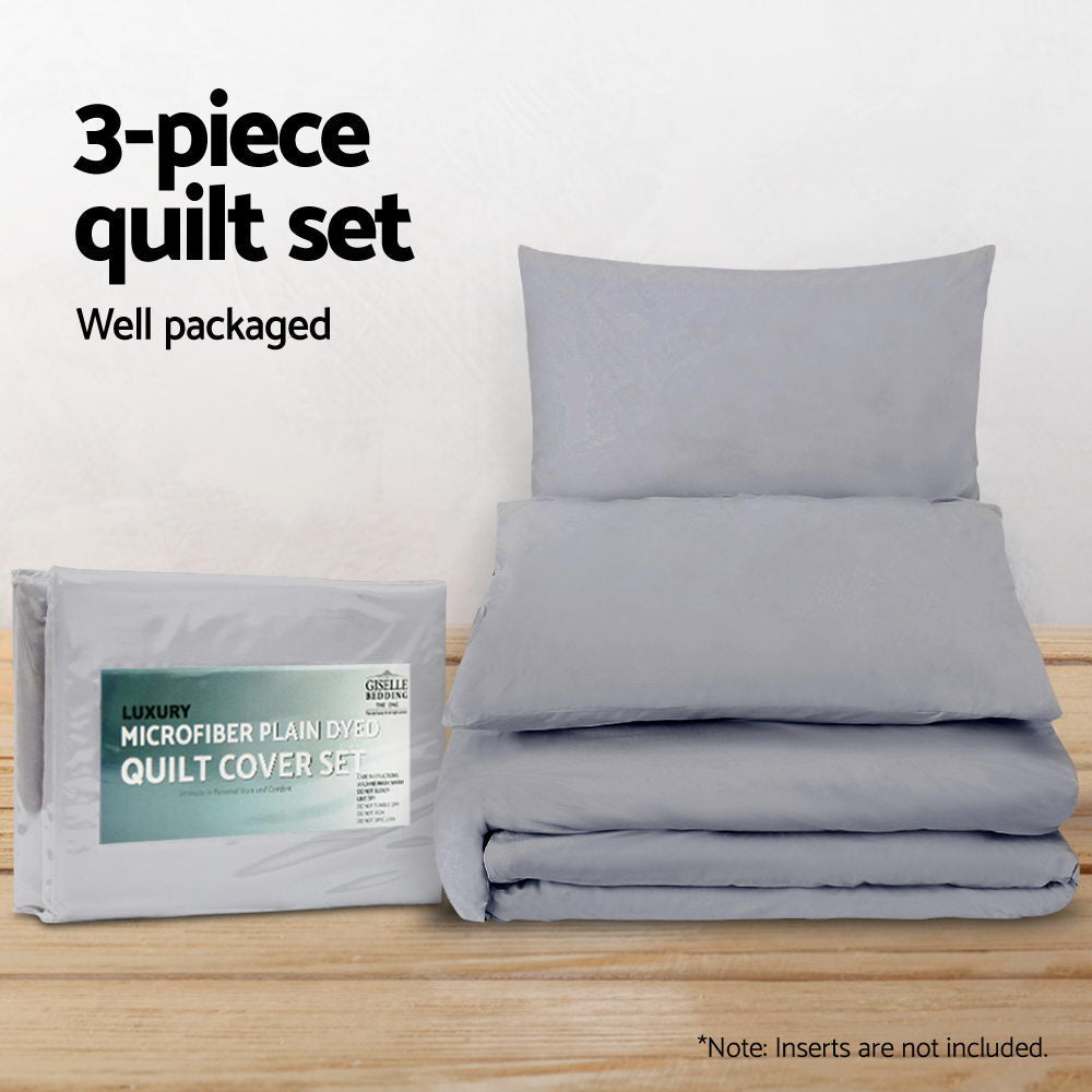 NNEDSZ Bedding Super King Size Classic Quilt Cover Set - Grey