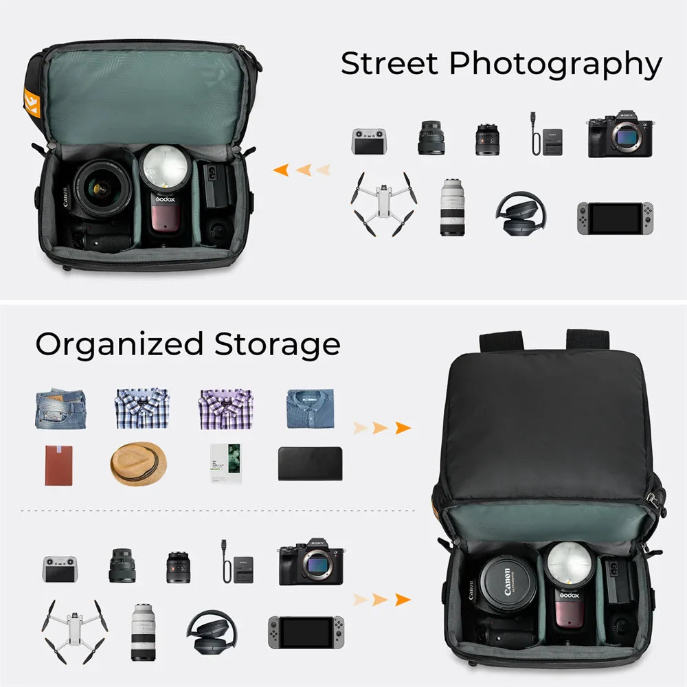 NNEOBA 22L 2-in-1 Camera Backpack Sling Bag Black