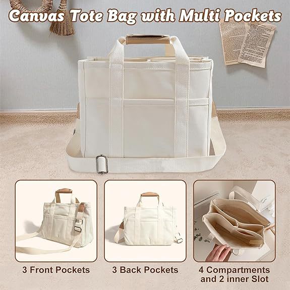 NNEDSZ White Stylish Canvas Briefcase Tote Bag with Large Capacity for Women