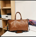 NNEDSZ Brown Solid Color Unisex Large Capacity Fitness Bag - Leather Sports Bag, Crossbody Travel Bag, Gym and Luggage Handbag