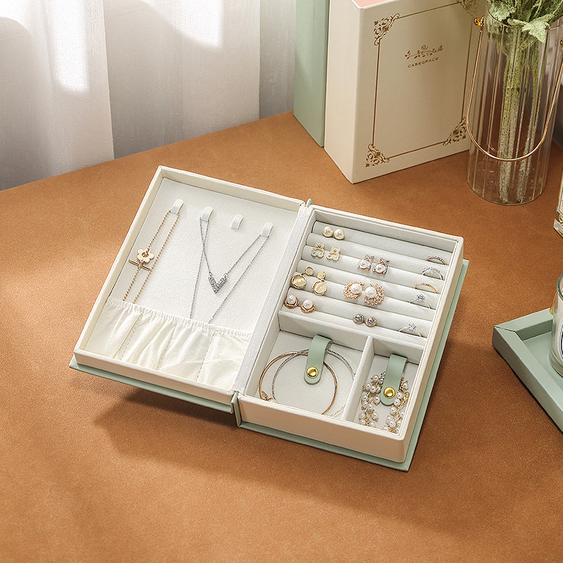 NNEDSZ Off White Creative PU Jewelry Storage Book - Magnetic Closure Organizer for Earrings, Rings, and Necklaces(The Jewelry is a prop for the photo shoot and is not included)