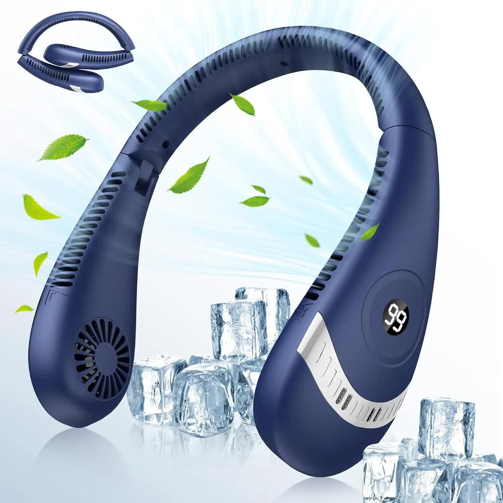 NNEDSZ Dark Blue Rechargeable 5000mAh Portable Neck Fan with 3-Speed Settings