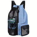 NNEDSZ Blue Mesh Drawstring Swim Backpack with Wet Bag - Durable Beach Gym Bag for Wet Gear