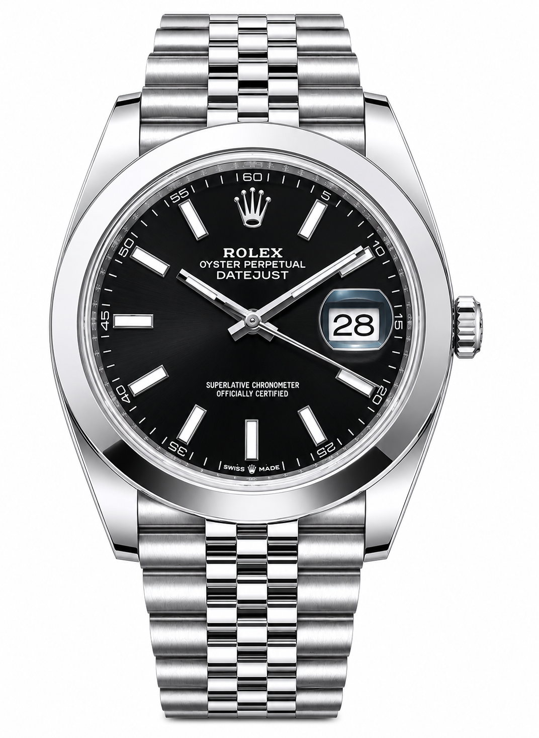 Rolex Datejust 41 Black ‘Sticks’ Dial Oystersteel Smooth Jubilee 126300 | 2025 | 41mm