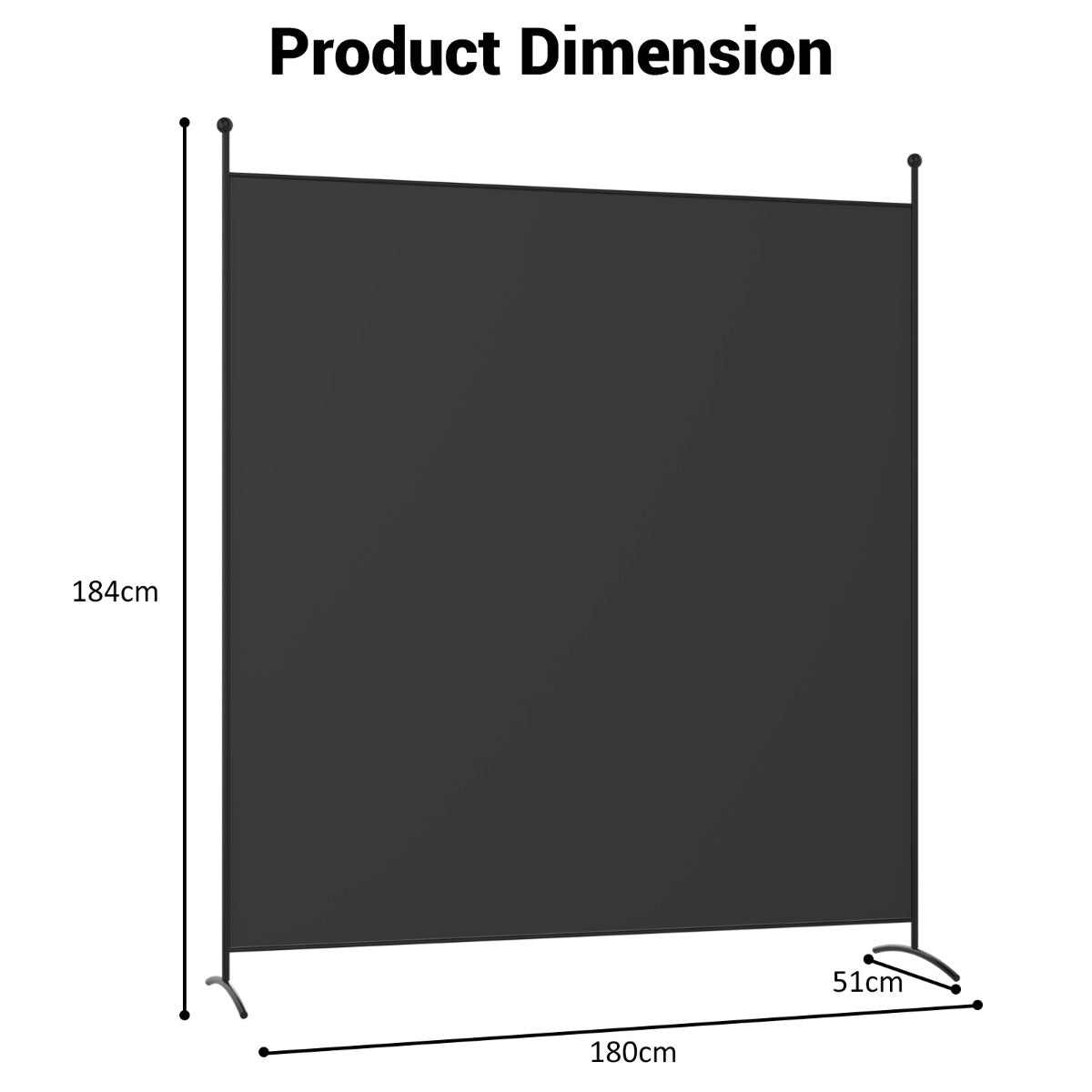 NNECW Single Panel Room Divider with Curved Support Feet for Home/Office-Black